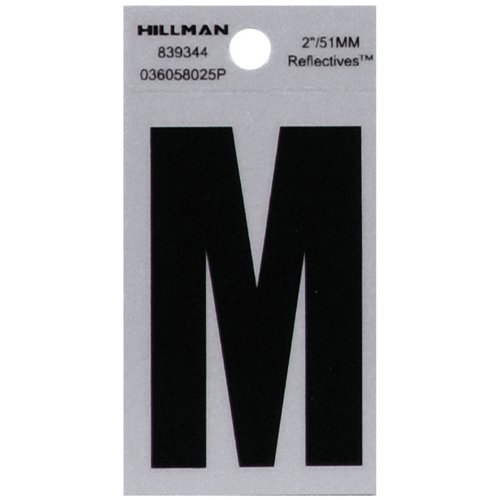 HILLMAN 2 in. Reflective Black Vinyl Self-Adhesive Letter M 1 pc