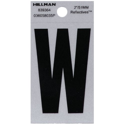 HILLMAN 2 in. Reflective Black Vinyl Self-Adhesive Letter W 1 pc