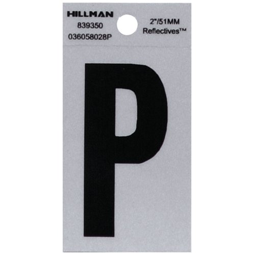 HILLMAN 2 in. Reflective Black Vinyl Self-Adhesive Letter P 1 pc