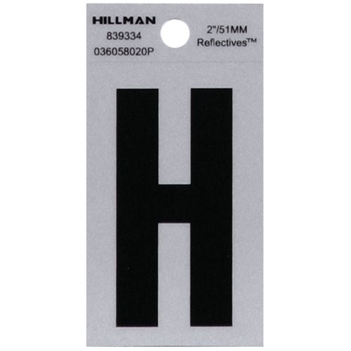 HILLMAN 2 in. Reflective Black Vinyl Self-Adhesive Letter H 1 pc