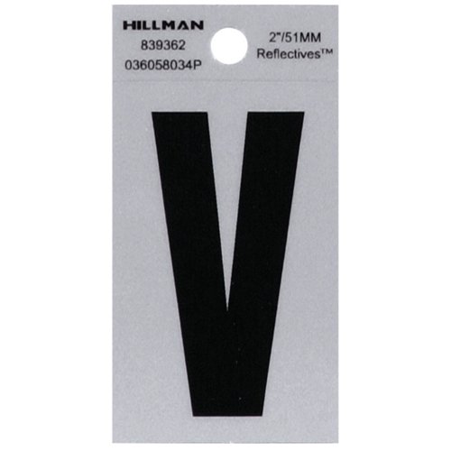 HILLMAN 2 in. Reflective Black Vinyl Self-Adhesive Letter V 1 pc