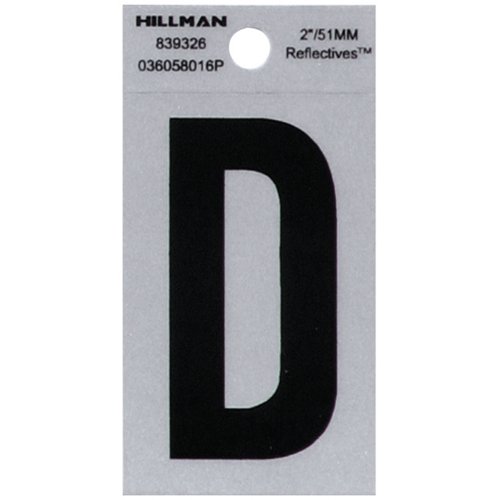 HILLMAN 2 in. Reflective Black Vinyl Self-Adhesive Letter D 1 pc