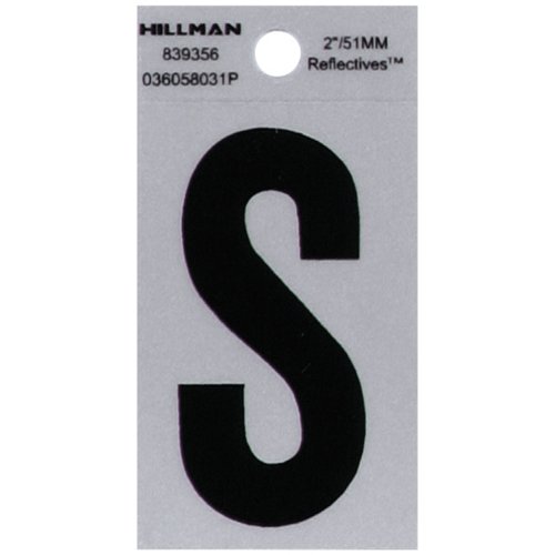 HILLMAN 2 in. Reflective Black Vinyl Self-Adhesive Letter S 1 pc