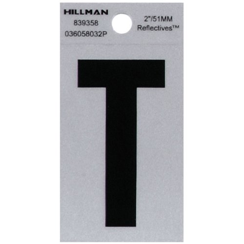 HILLMAN 2 in. Reflective Black Vinyl Self-Adhesive Letter T 1 pc