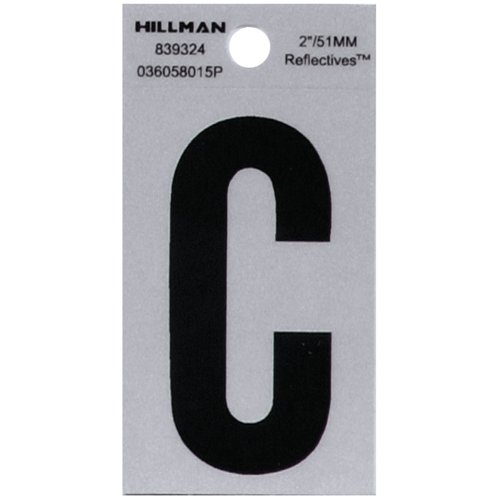 HILLMAN 2 in. Reflective Black Vinyl Self-Adhesive Letter C 1 pc