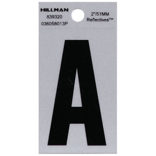 HILLMAN 2 in. Reflective Black Vinyl Self-Adhesive Letter A 1 pc