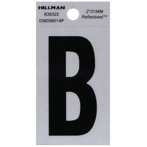 HILLMAN 2 in. Reflective Black Vinyl Self-Adhesive Letter B 1 pc