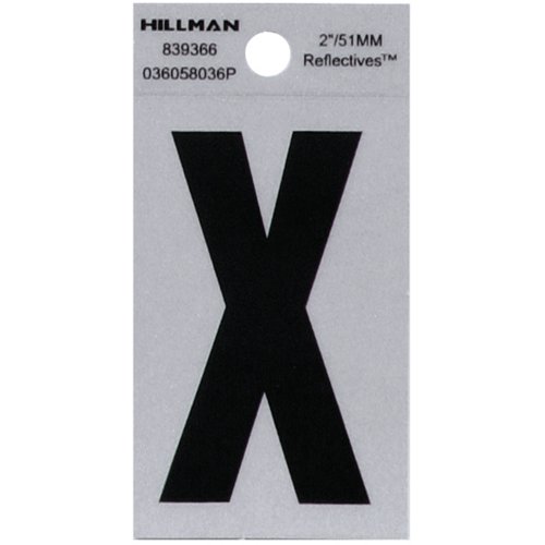 HILLMAN 2 in. Reflective Black Vinyl Self-Adhesive Letter X 1 pc