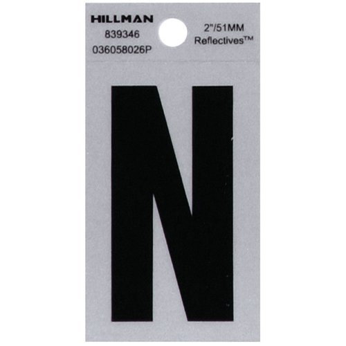 HILLMAN 2 in. Reflective Black Vinyl Self-Adhesive Letter N 1 pc