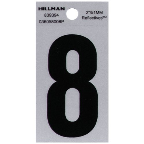 HILLMAN 2 in. Reflective Black Vinyl Self-Adhesive Number 8 1 pc