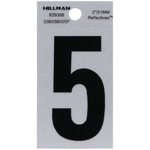 HILLMAN 2 in. Reflective Black Vinyl Self-Adhesive Number 5 1 pc