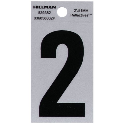 HILLMAN 2 in. Reflective Black Vinyl Self-Adhesive Number 2 1 pc