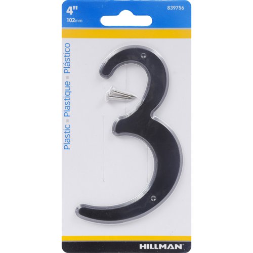 HILLMAN 4 in. Black Plastic Nail-On Number 3 1 pc
