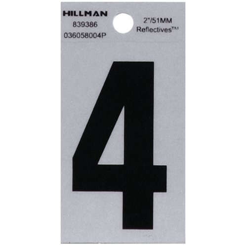 HILLMAN 2 in. Reflective Black Vinyl Self-Adhesive Number 4 1 pc