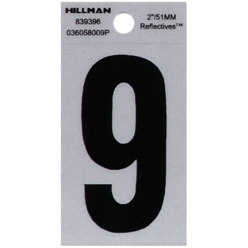 HILLMAN 2 in. Reflective Black Vinyl Self-Adhesive Number 9 1 pc