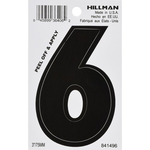 HILLMAN 3 in. Black Vinyl Self-Adhesive Number 6 1 pc