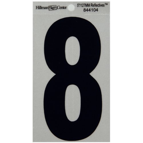 HILLMAN 5 in. Reflective Black Vinyl Self-Adhesive Number 8 1 pc