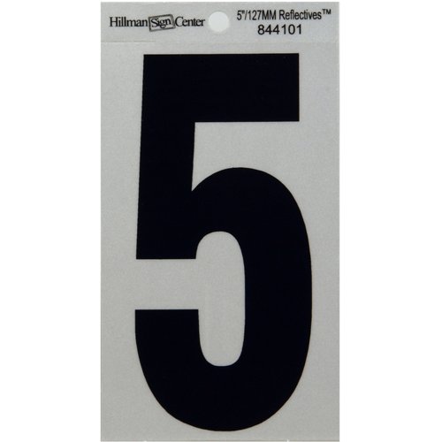 HILLMAN 5 in. Reflective Black Vinyl Self-Adhesive Number 5 1 pc