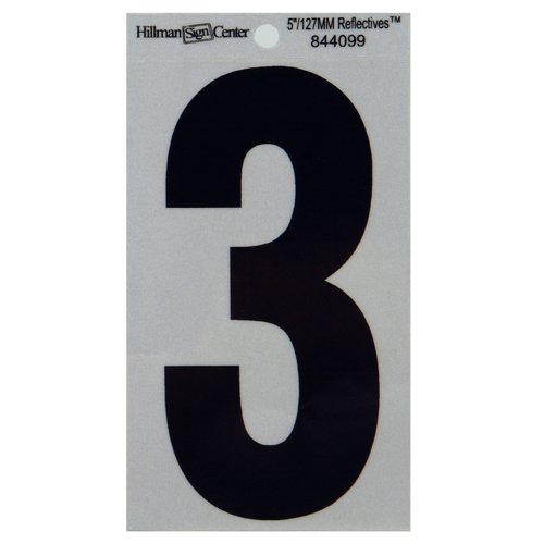 HILLMAN 5 in. Reflective Black Vinyl Self-Adhesive Number 3 1 pc