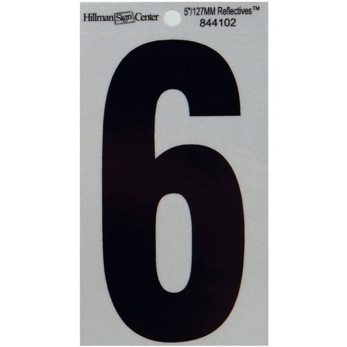 HILLMAN 5 in. Reflective Black Vinyl Self-Adhesive Number 6 1 pc