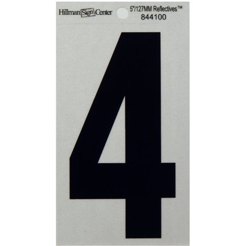 HILLMAN 5 in. Reflective Black Vinyl Self-Adhesive Number 4 1 pc