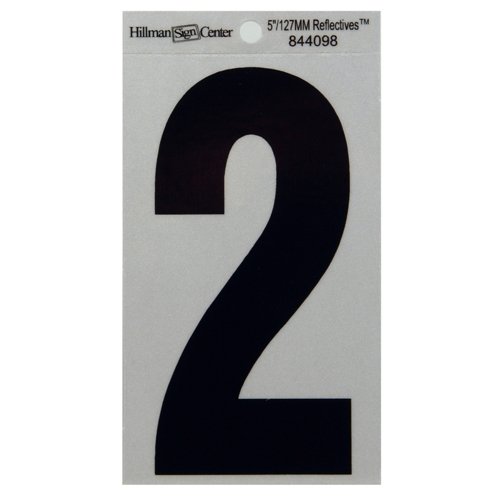 HILLMAN 5 in. Reflective Black Vinyl Self-Adhesive Number 2 1 pc