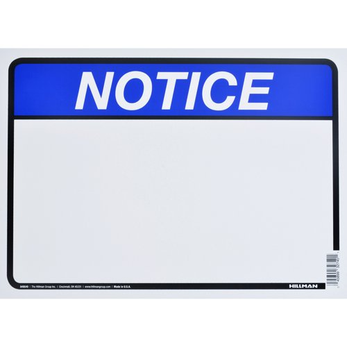 HILLMAN English Blue Notice Sign 10 in. H X 14 in. W