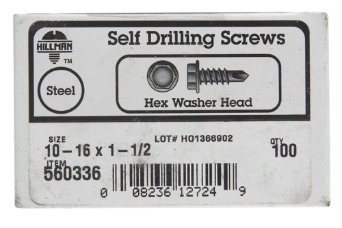 HILLMAN No. 10-16 Ga. X 1-1/2 in. L Hex Hex Washer Head Sheet Metal Screws 100 pk