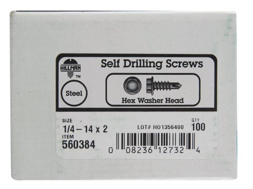 HILLMAN 1/4 in. Ga. X 2 in. L Hex Hex Washer Head Sheet Metal Screws 100 pk