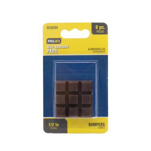 Projex Rubber Self Adhesive Bumper Pad Brown Square 1/2 in. W X 1/2 in. L 9 pk