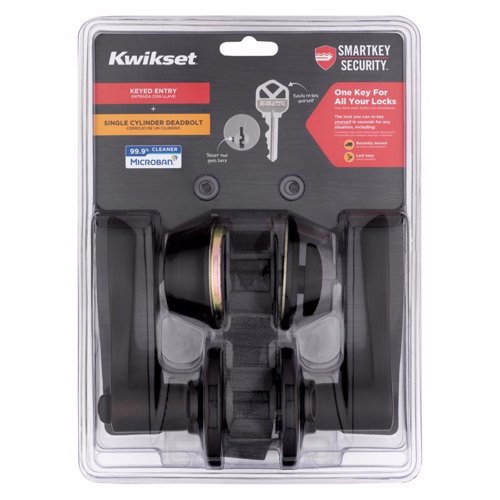 Kwikset SmartKey Security Balboa Venetian Bronze Deadbolt and Entry Door Knob KW1 2-3/4 in.