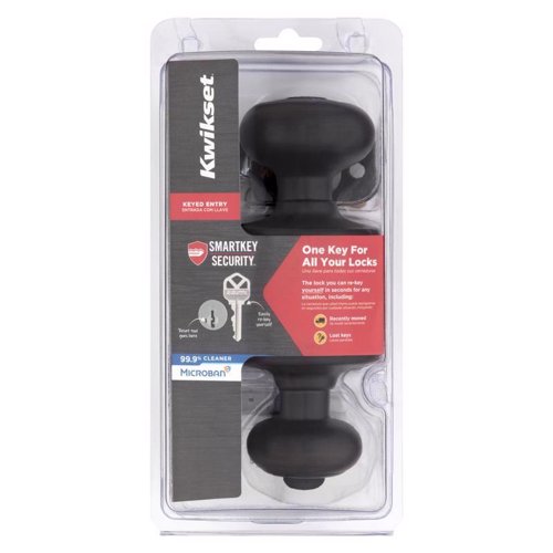 Kwikset SmartKey Security Cove Venetian Bronze Entry Door Knob KW1 2-3/4 in.