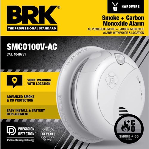 BRK Voice and Location Alerts Hard-Wired w/Battery Back-Up Electrochemical/Photoelectric Smoke and C