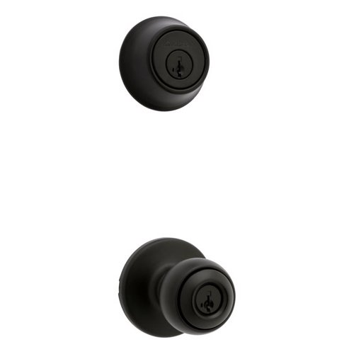 Kwikset Polo Traditional Matte Black Deadbolt and Entry Door Knob 1-3/4 in.