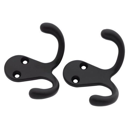 National Hardware Medium Matte Black Metal 1.76 in. L Double Hook 35 lb 2 pk