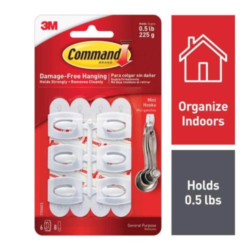 3M Command Mini Plastic Hook 1.08 in. L 6 pk