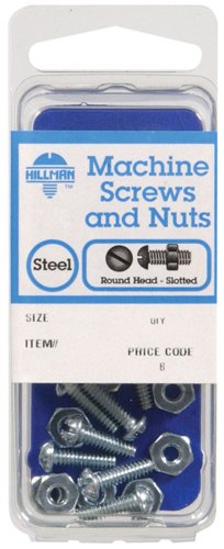 HILLMAN No. 1/4-20 in. X 1/2 in. L Slotted Round Head Zinc-Plated Steel Machine Screws and Nuts 1 pk