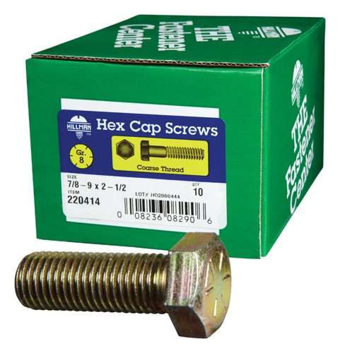 HILLMAN 7/8-9 in. D X 2-1/2 in. L Heat Treated Steel Hex Head Cap Screw 1 pk
