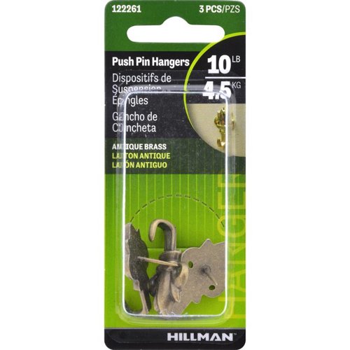 HILLMAN Antique Brass Push Pin Picture Hanger 10 lb 1 pk