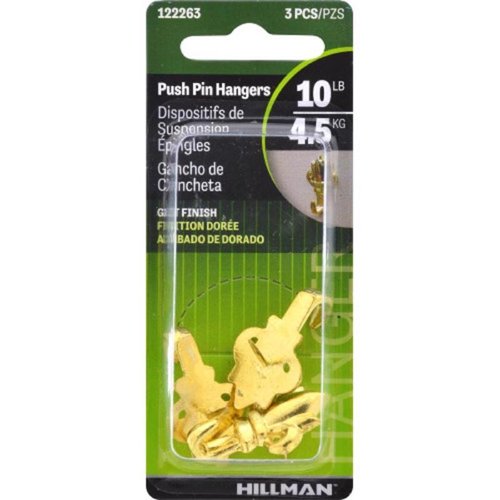 HILLMAN Brass-Plated Gold Push Pin Picture Hook 10 lb 1 pk