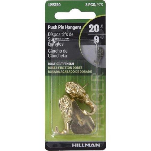 HILLMAN Gilt Gold Push Pin Picture Hook 20 lb 1 pk
