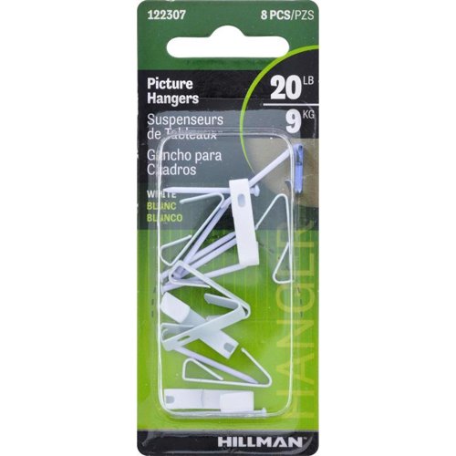 HILLMAN Steel-Plated White Conventional Picture Hanger 20 lb 8 pk