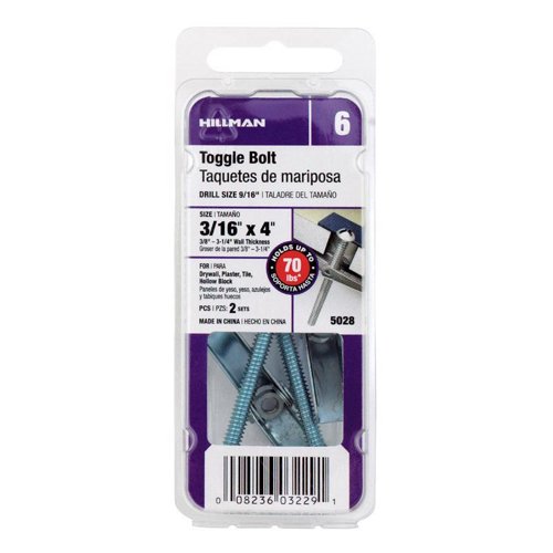 HILLMAN 3/16 in. D X 4 in. L Round Zinc-Plated Steel Toggle Bolt 2 pk