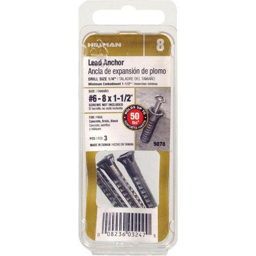 HILLMAN 0.164 in. D X 1-1/2 in. L Lead Round Head Wood Anchor 3 pk