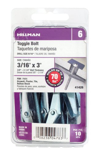HILLMAN 3/16 in. D X 3 in. L Round Zinc-Plated Steel Toggle Bolt 10 pk