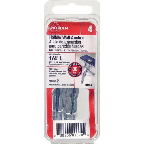 HILLMAN 1/4 in. D X 3 in. L Steel Pan Head Hollow Wall Anchors 2 pk