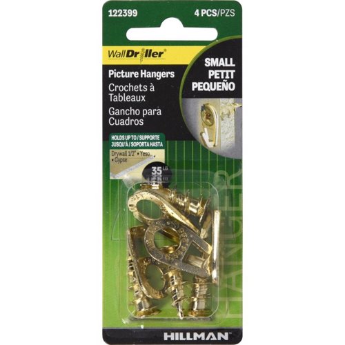 HILLMAN Brass-Plated Gold Drywall Picture Hook 35 lb 4 pk