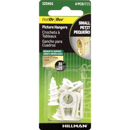 HILLMAN WallDriller White Drywall Picture Hanger 35 lb 4 pk
