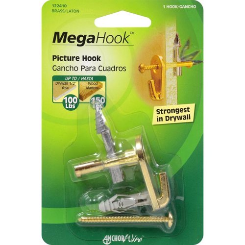 HILLMAN MegaHook Brass-Plated Gold Heavy Duty Picture Hook 100 lb 1 pk