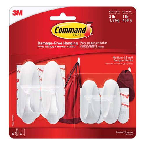 3M Command Medium Plastic Designer Hooks 3.15 in. L 4 pk